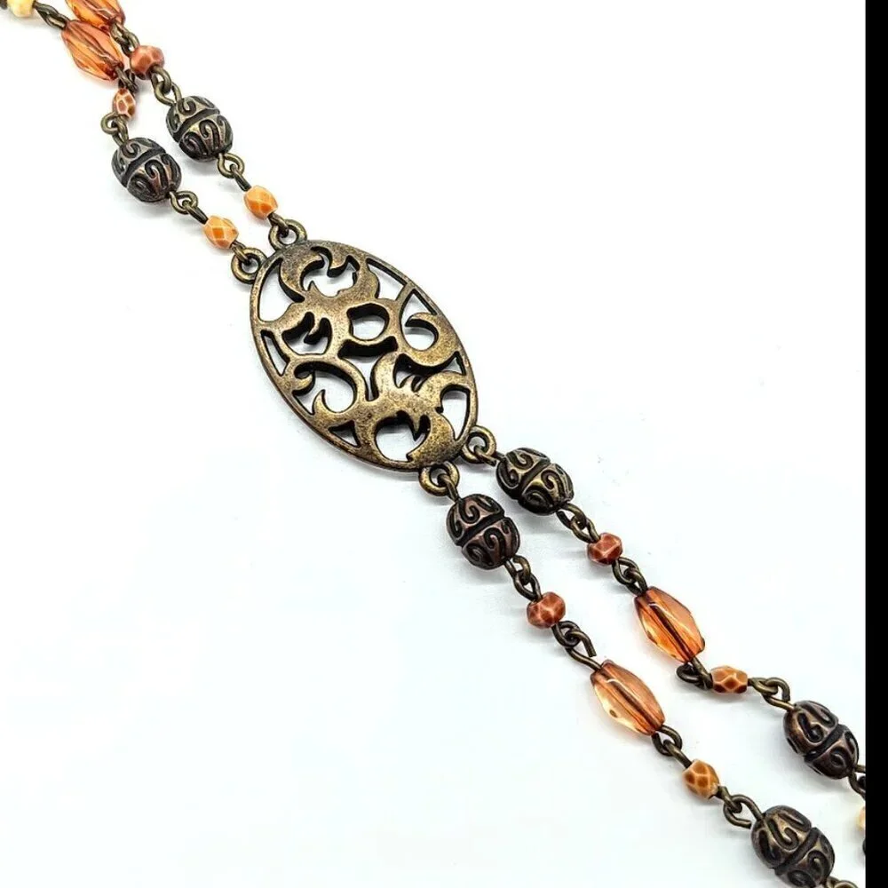 Vintage Matte Bronzed Oval Filigree Metal Beaded Belt